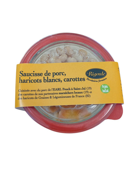 Plat cuisiné Saucisses de porc, haricots blancs, carottes